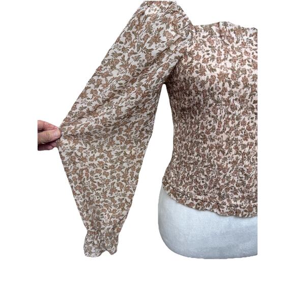 Japna's Women's Crop Top Sz L Stretch Bodice Long Sleeve Tan Floral - Picture 3 of 13